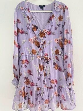 PAIGE Lavender Floral Ruffle Mini Dress silk lined